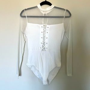 White with mesh sleeves, Body suit